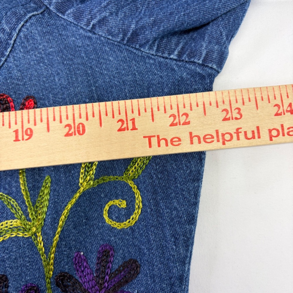 VTG Embroidered Denim Jacket Women XL Floral Boho Cottagecore Open Front Jean - Picture 7 of 10